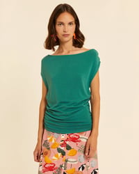 Image 2 of   Top drapeado verde