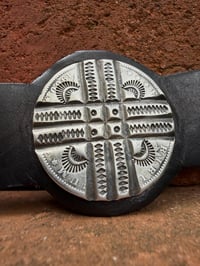 Image 2 of WL&A Handmade Sunrise Crossroads Silver Dollar Medicine Leather Bracelet - Wrist Size 7" to 7.75"