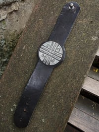 Image 4 of WL&A Handmade Sunrise Crossroads Silver Dollar Medicine Leather Bracelet - Wrist Size 7" to 7.75"