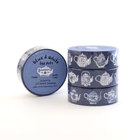Image 2 of Blue & White Teapots 15mm Washi Tape Blue Background