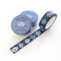 Image 3 of Blue & White Teapots 15mm Washi Tape Blue Background