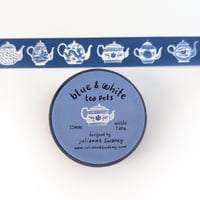 Image 4 of Blue & White Teapots 15mm Washi Tape Blue Background