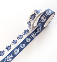 Image 5 of Blue & White Teapots 15mm Washi Tape Blue Background