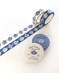 Image 6 of Blue & White Teapots 15mm Washi Tape Blue Background