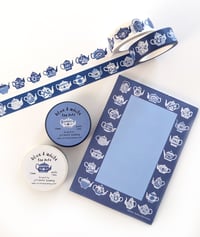 Image 7 of Blue & White Teapots 15mm Washi Tape Blue Background