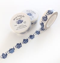 Image 3 of Blue & White Teapots 15mm Washi Tape White Background
