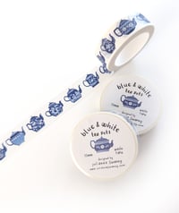 Image 1 of Blue & White Teapots 15mm Washi Tape White Background
