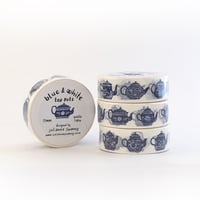 Image 2 of Blue & White Teapots 15mm Washi Tape White Background
