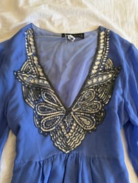 Image 3 of Vintage Y2K Aftershock blue sequin butterfly silk babydoll top 