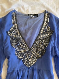 Image 4 of Vintage Y2K Aftershock blue sequin butterfly silk babydoll top 
