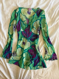 Image 1 of Vintage Y2K rare floral silk sequin bell sleeve long sleeve top 