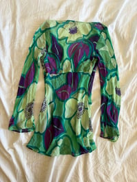 Image 2 of Vintage Y2K rare floral silk sequin bell sleeve long sleeve top 
