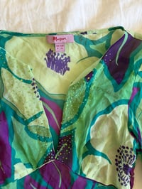 Image 3 of Vintage Y2K rare floral silk sequin bell sleeve long sleeve top 