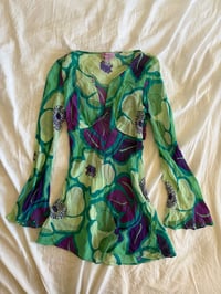 Image 4 of Vintage Y2K rare floral silk sequin bell sleeve long sleeve top 
