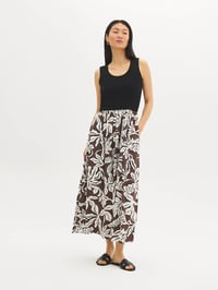 Scoop Neck Leaf Print Midi Dress