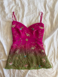 Image 1 of Vintage Y2K pink and green ombre embroidery sequin  silk cami 