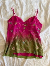 Image 2 of Vintage Y2K pink and green ombre embroidery sequin  silk cami 
