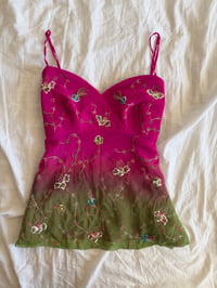 Image 7 of Vintage Y2K pink and green ombre embroidery sequin  silk cami 