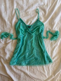 Image 1 of Vintage Y2K 2008 Jane Norman turquoise sequin tie baby cami BNWT 