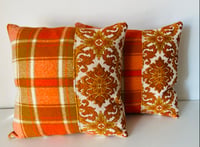 Image 1 of 70's Orange Brocade Cushion pair