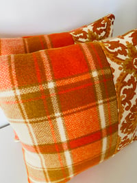Image 2 of 70's Orange Brocade Cushion pair