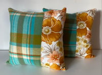 Image 1 of Teal & Mustard Retro Cushion Pair