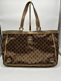 Image 1 of Gucci GG Satin Abbey D Ring Tote Bag Brown/Gold
