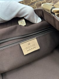 Image 21 of Gucci GG Satin Abbey D Ring Tote Bag Brown/Gold