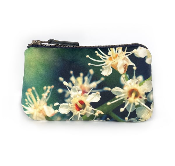 Image of Laurel flowers, printed velvet zipper bag