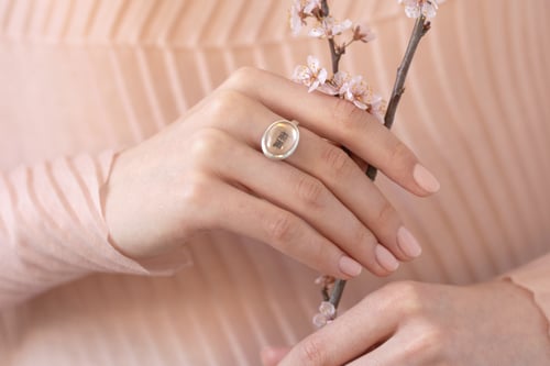 Image of "Sakura flowers blown.." silver ring with rose quartz · 桜颪 ·