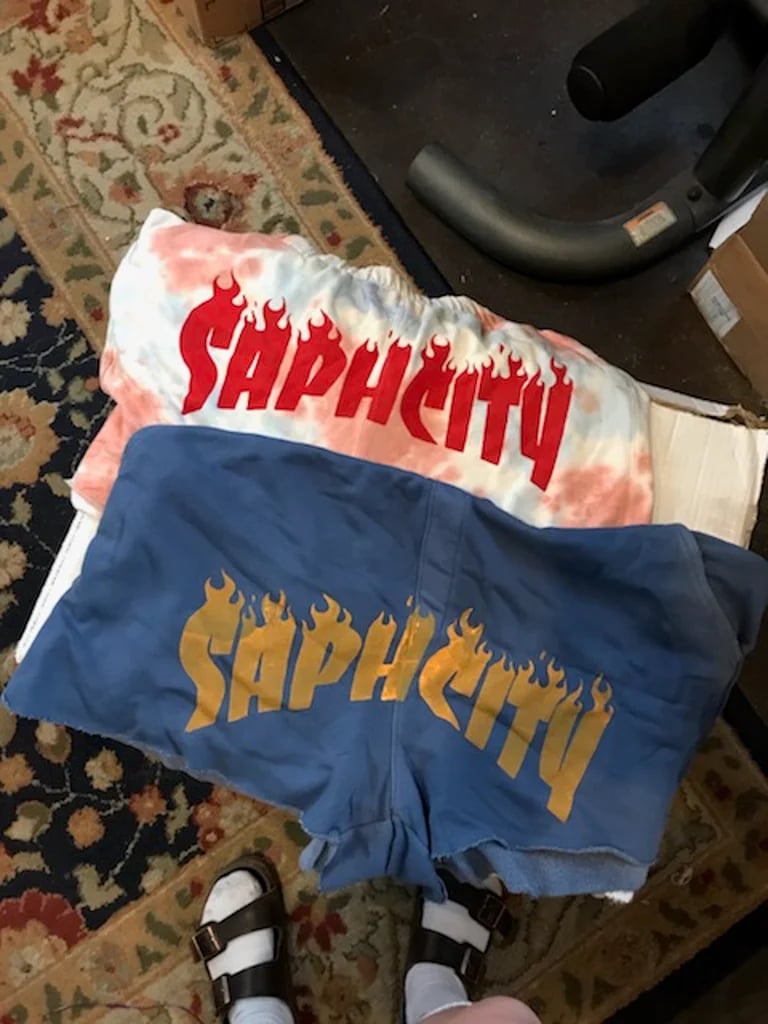 2XL BLUE SAPHCITY COZY SHORTS**TANG INK W LOGO TAG ON POCKET