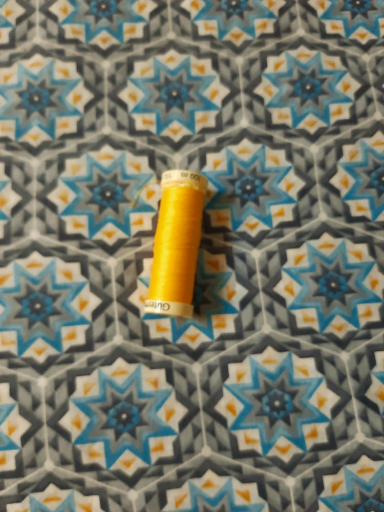 Image of Handkerchief - large - blue stars with grey and yellow detail