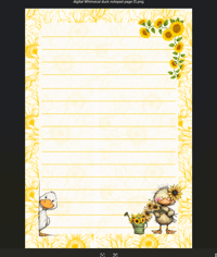 Digital Download Whimsical Duck and Sunflower Notepad Page, printable stationery, notes, gift