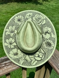 Image 5 of “Etched in Floral” Multi Color Options Burned Hat, High Quality Suede Burned Flat Brim Hat