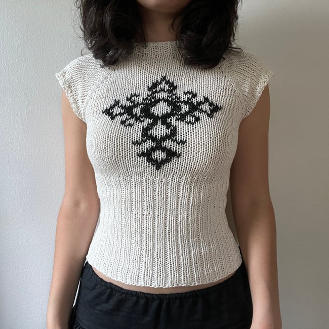 moth tee with duplicate stitch cross 2