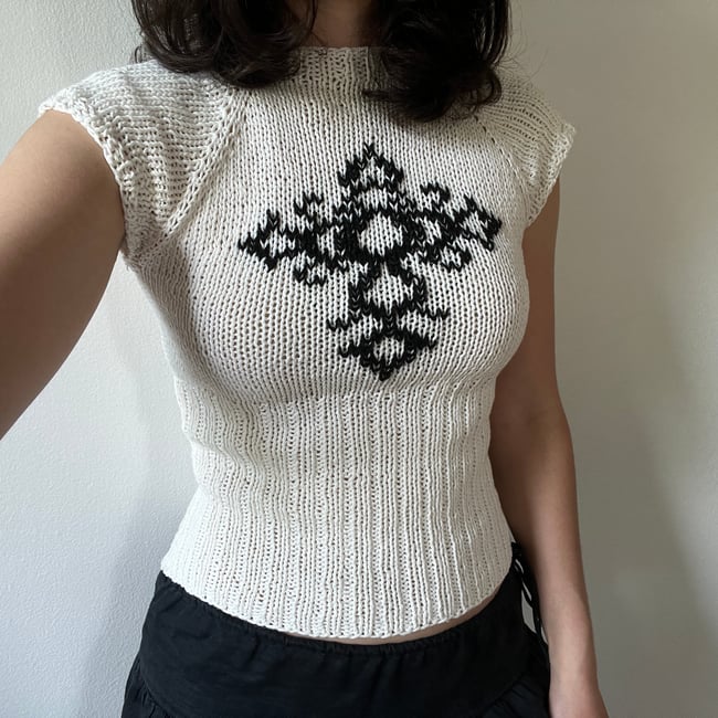 moth tee with duplicate stitch cross 2