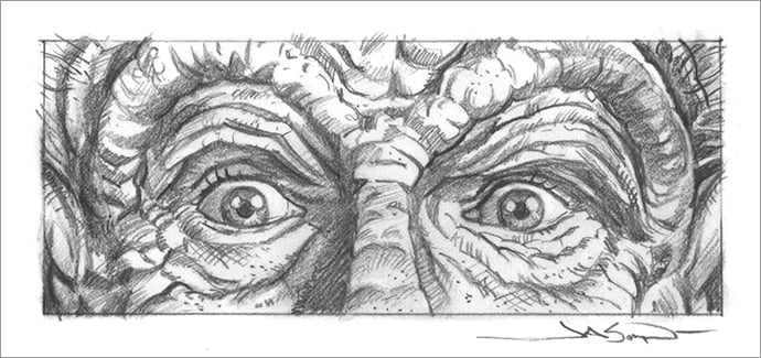 "Power of the Schwartz" - 6.25" x 2.5" original pencil drawing