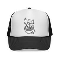 Image 1 of Cat Eating Ramen Trucker Cap | Cute Noodle Bowl Illustration