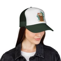 Image 7 of Tiki Cat Illustration Trucker Cap | Tropical Palm, Tiki Mug Design