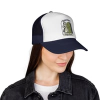 Image 10 of Great Girl Huge Bush Trucker Cap | Vintage Girl and Shrub Illustration