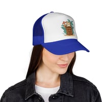 Image 13 of Tiki Cat Illustration Trucker Cap | Tropical Palm, Tiki Mug Design