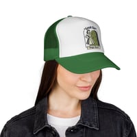 Image 19 of Great Girl Huge Bush Trucker Cap | Vintage Girl and Shrub Illustration