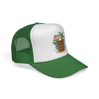 Image 17 of Tiki Cat Illustration Trucker Cap | Tropical Palm, Tiki Mug Design