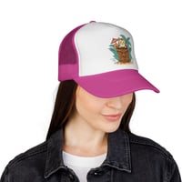 Image 22 of Tiki Cat Illustration Trucker Cap | Tropical Palm, Tiki Mug Design