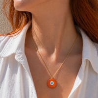 Image 3 of Χειροποίητο Κολιέ "Orange Evil Eye" – Ατσάλινη Αλυσίδα