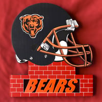 Image 1 of Chicago Bears Hand Crafted 3D Wooden Team Helmet Wall Décor. 