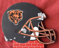 Image 3 of Chicago Bears Hand Crafted 3D Wooden Team Helmet Wall Décor. 