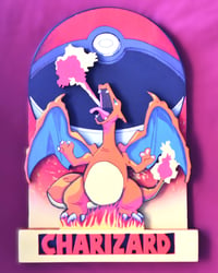 Image 1 of Pokémon Charizard 11 ¼ Inches x 16 Inches Hand Crafted 3D Wooden Diorama Hanging Wall Artwork 