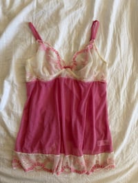 Image 1 of Vintage Y2K deadstock pink and white lace embroidery cami 