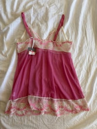 Image 2 of Vintage Y2K deadstock pink and white lace embroidery cami 